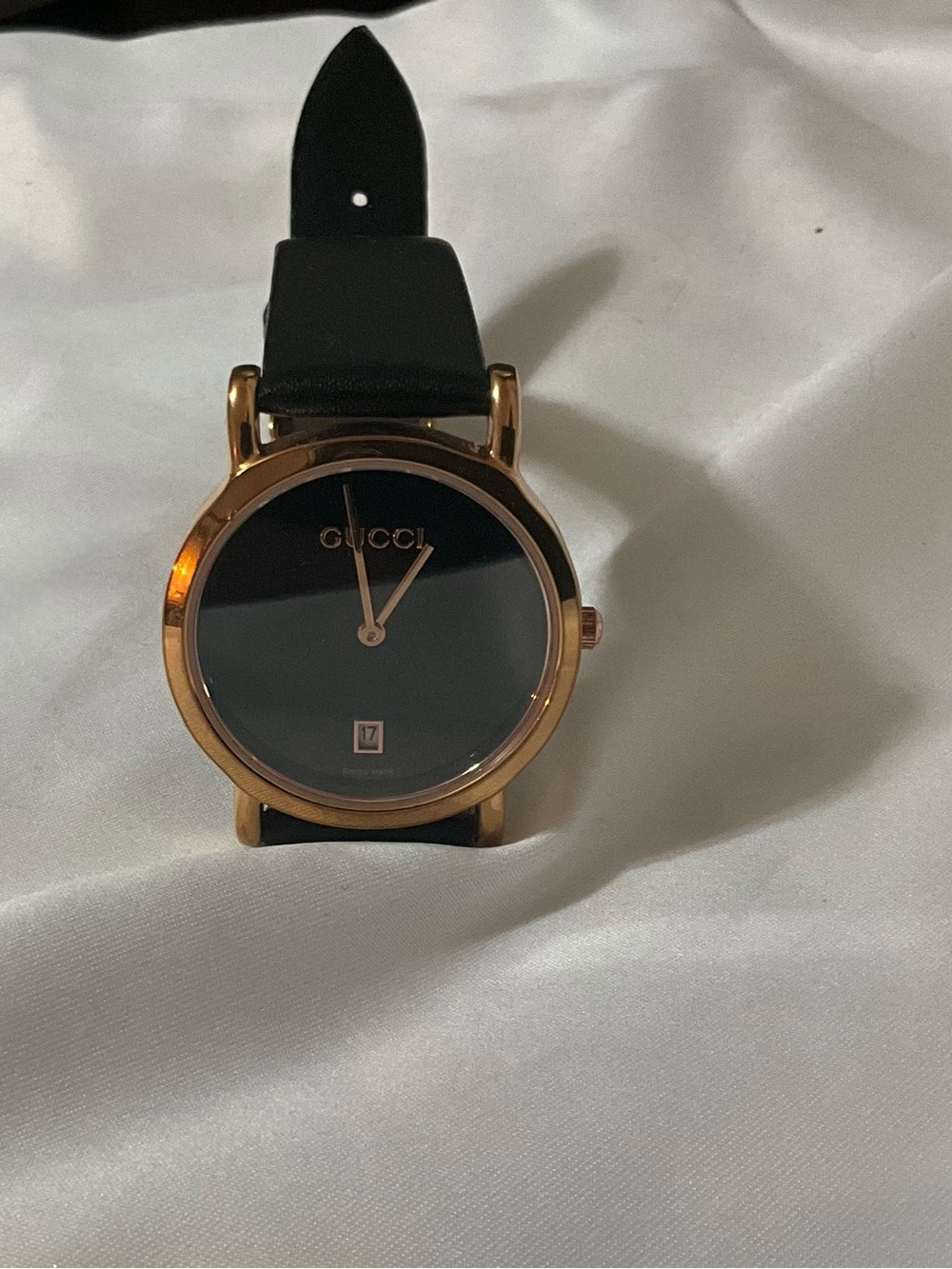 Gucci Black and Gold Minimalist Leather Strap Watch